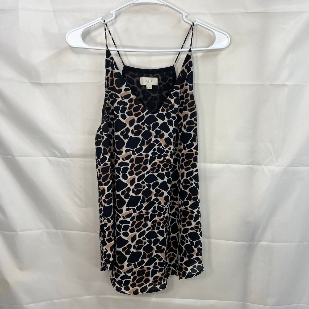 LOFT‎ women's leopard animal print v-neck loose relaxed lined blouse tank top M